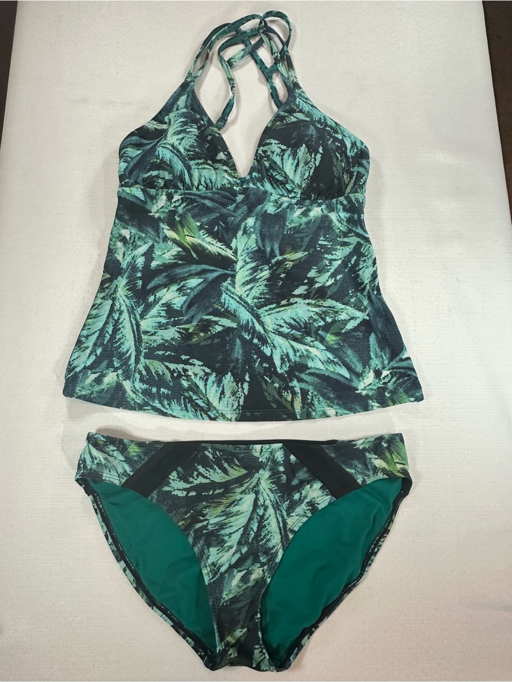 Athleta Tropical Palm Tankini Swimsuit Set Top S Bottom M